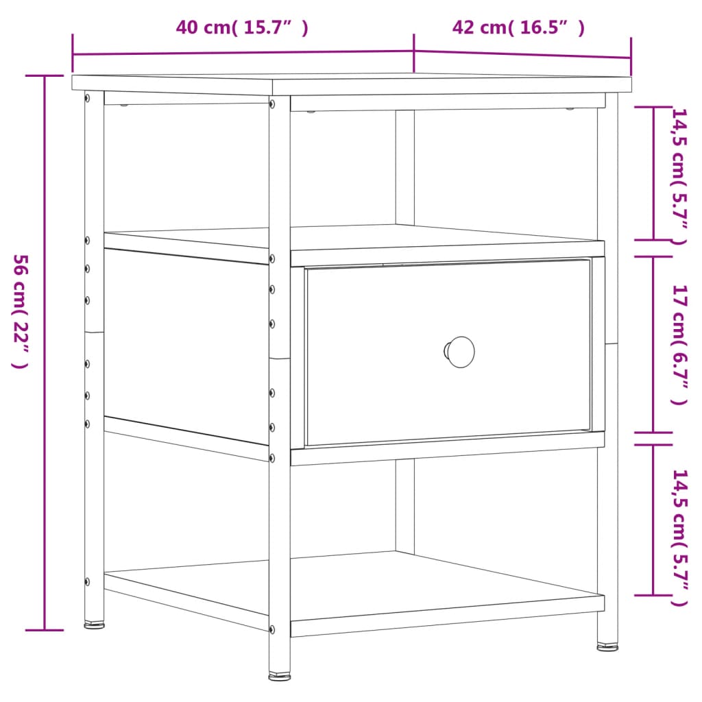 Noćni ormarići 2 kom boja hrasta 40x42x56 cm konstruirano drvo