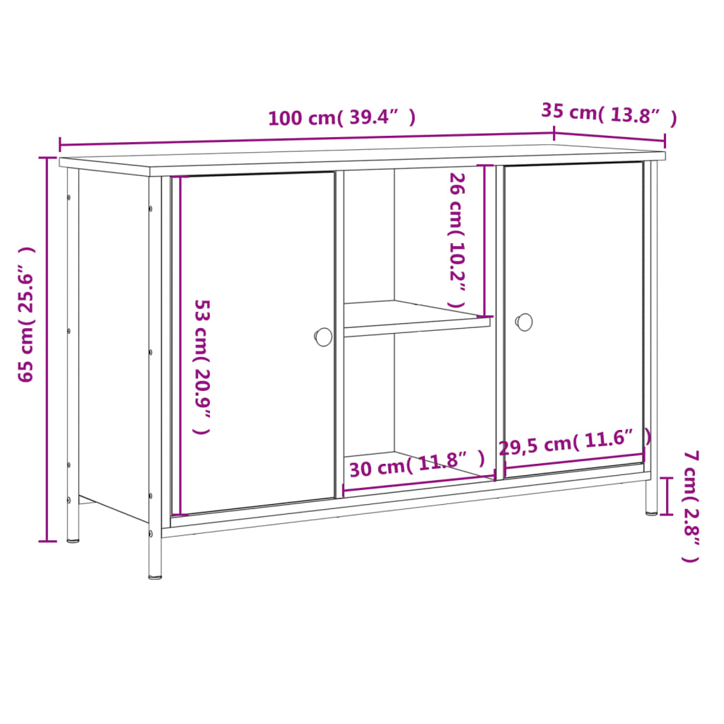 TV ormarić boja dimljenog hrasta 100x35x65 cm konstruirano drvo