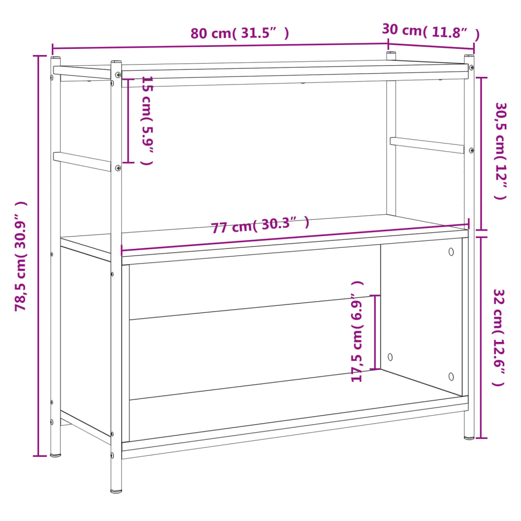 Regal za knjige boja hrasta 80 x 30 x 78,5 cm od drva i željeza