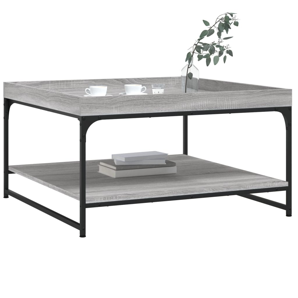 Stolić za kavu siva boja hrasta 80x80x45 cm od drva i željeza