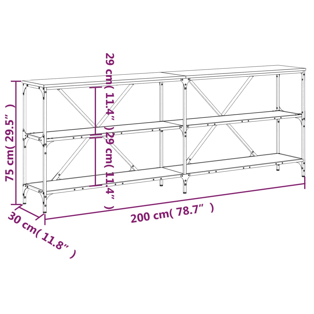 Konzolni stol crni 200x30x75 cm od konstruiranog drva i željeza