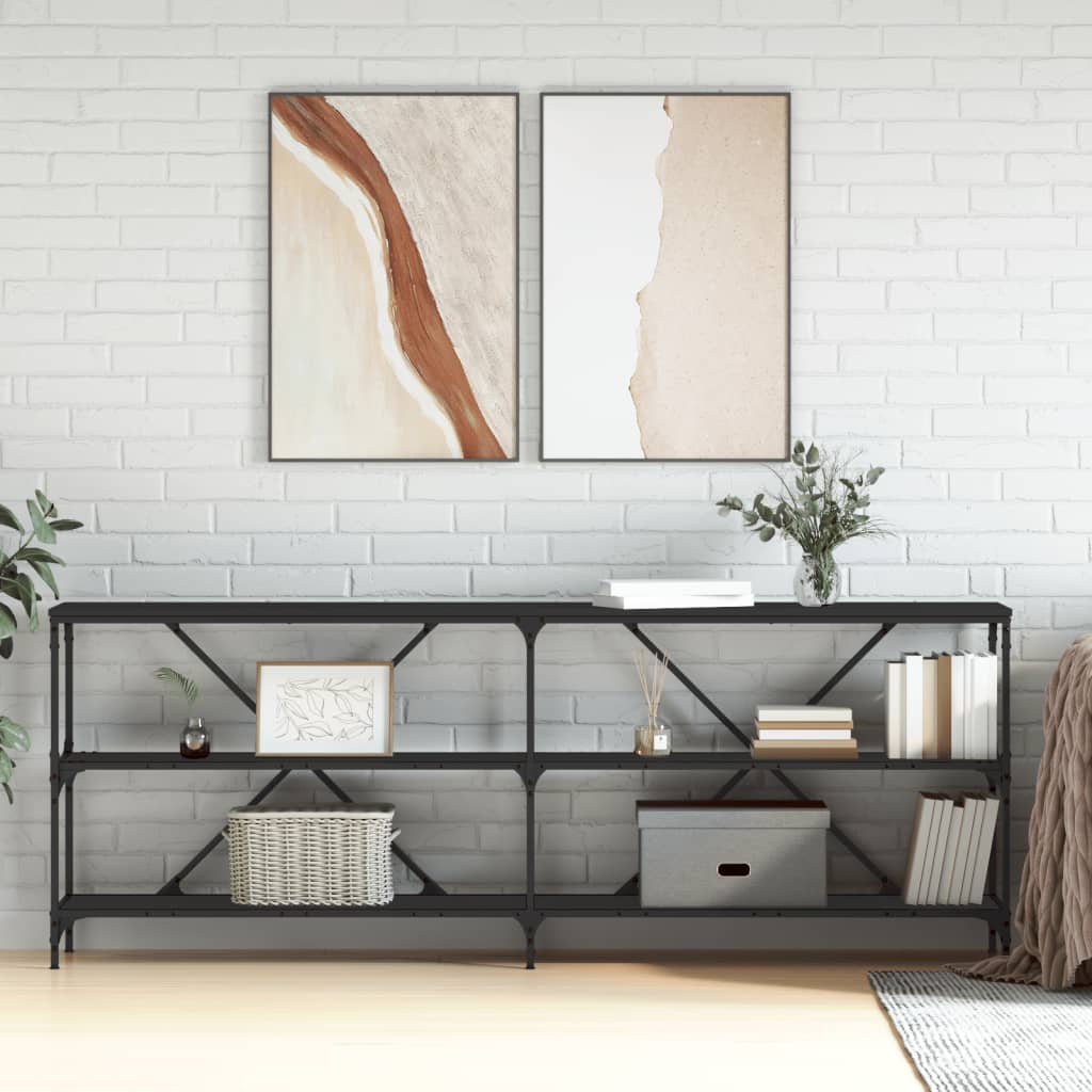 Konzolni stol crni 200x30x75 cm od konstruiranog drva i željeza