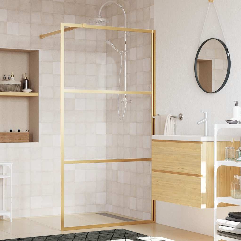 Stijenka za walk-in tuš sa staklom ESG zlatna 100 x 195 cm