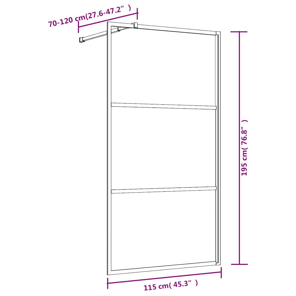 Stijenka za walk-in tuš sa staklom ESG zlatna 115 x 195 cm