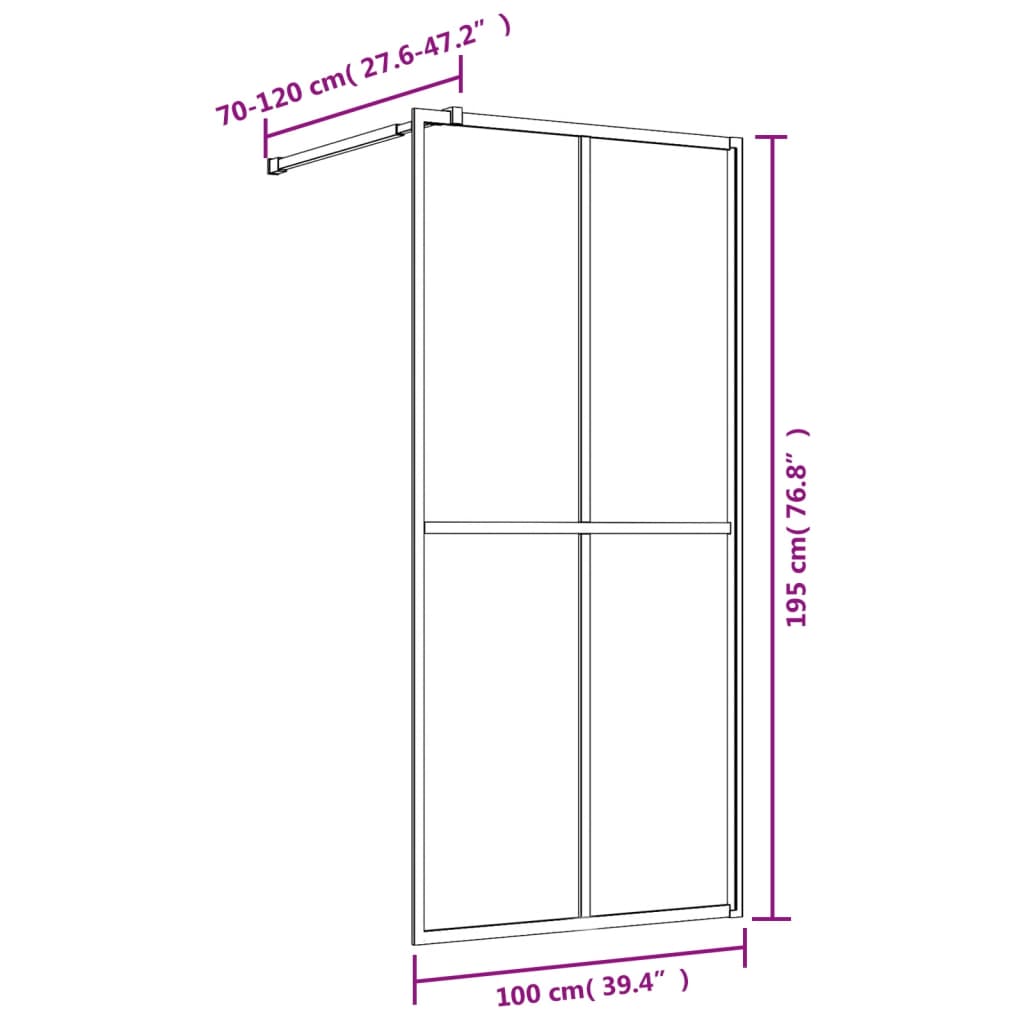 Stijenka za walk-in tuš sa staklom ESG zlatna 100 x 195 cm
