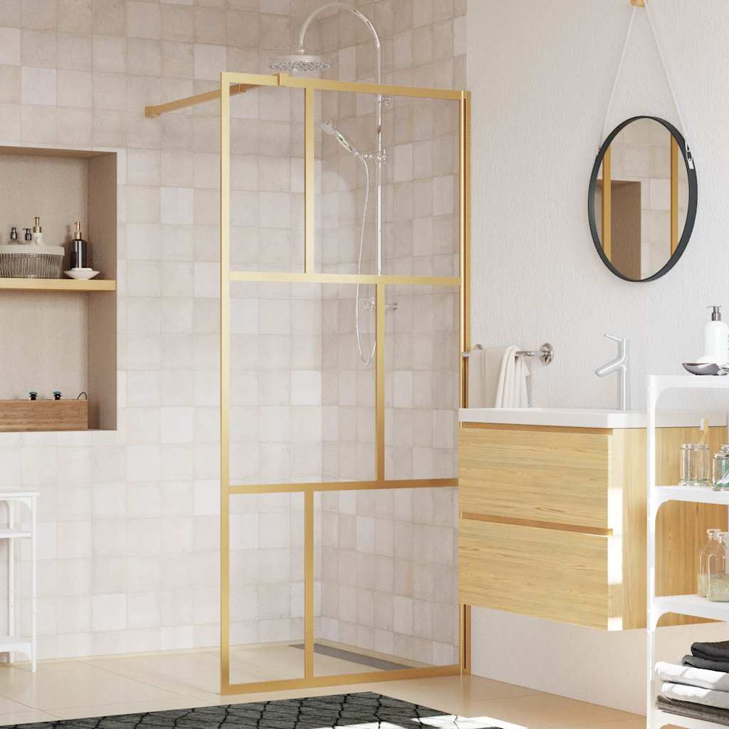 Stijenka za walk-in tuš s prozirnim staklom ESG zlatna 80x195cm