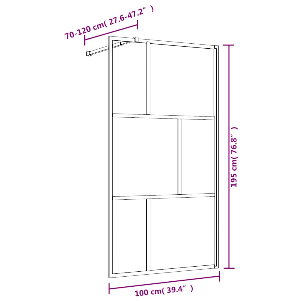 Stijenka za walk-in tuš sa staklom ESG zlatna 100 x 195 cm