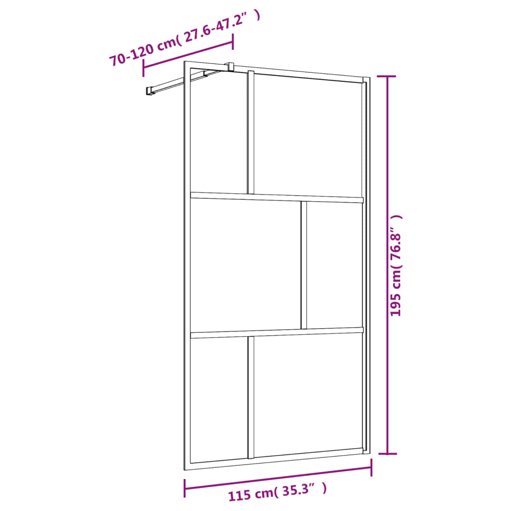 Stijenka za walk-in tuš sa staklom ESG zlatna 115 x 195 cm