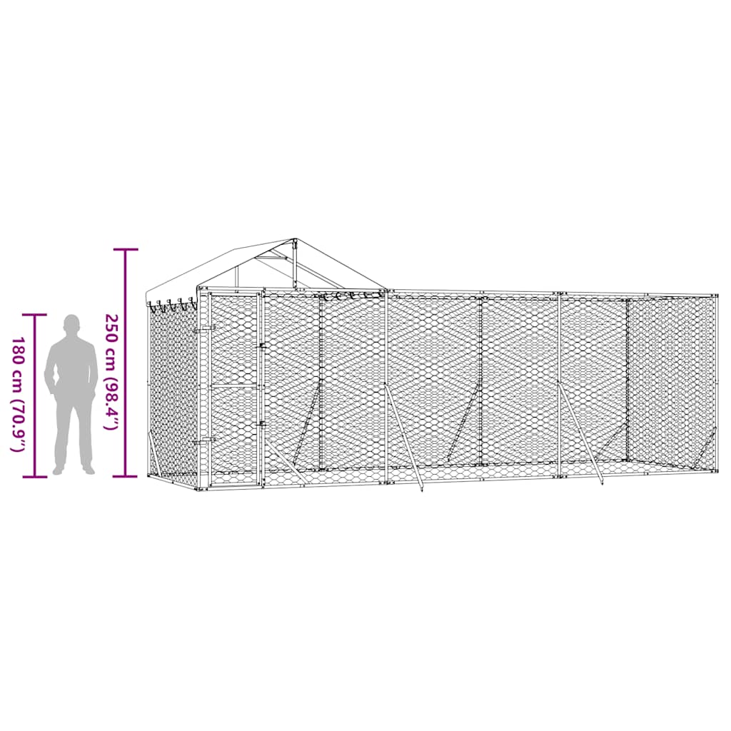 Vanjski kavez za pse s krovom srebrni 6x2x2,5 m pocinčani čelik