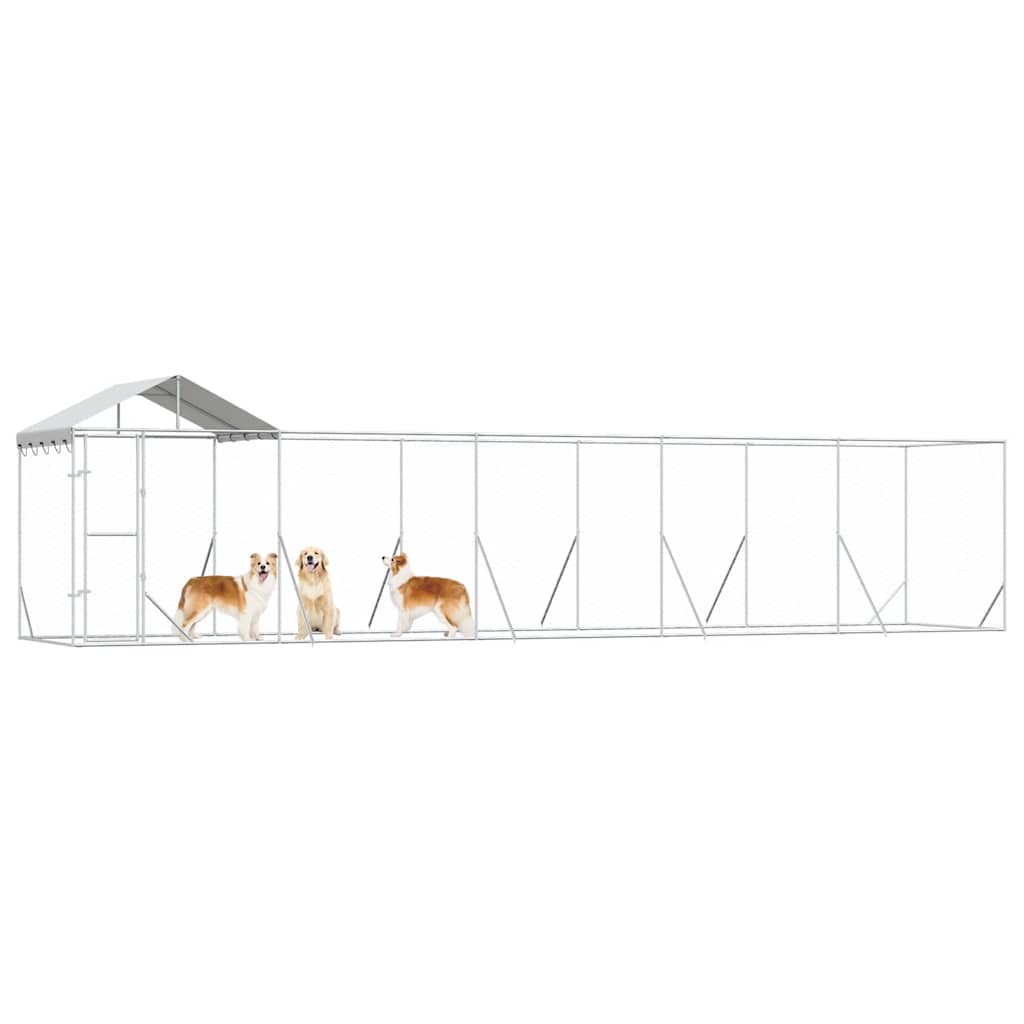 Vanjski kavez za pse s krovom srebrni 10x2x2,5m pocinčani čelik