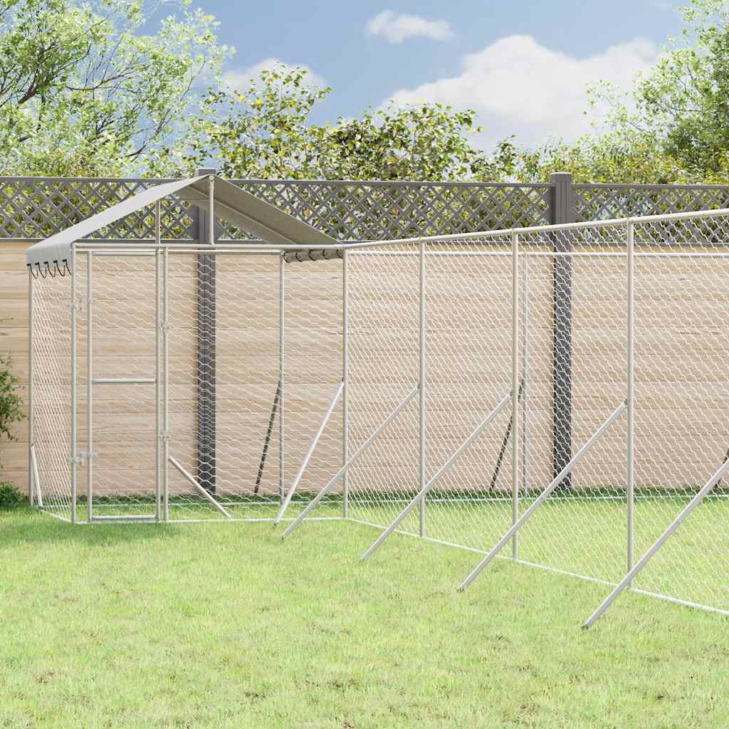 Vanjski kavez za pse s krovom srebrni 12 x 12 x 2,5 m čelični