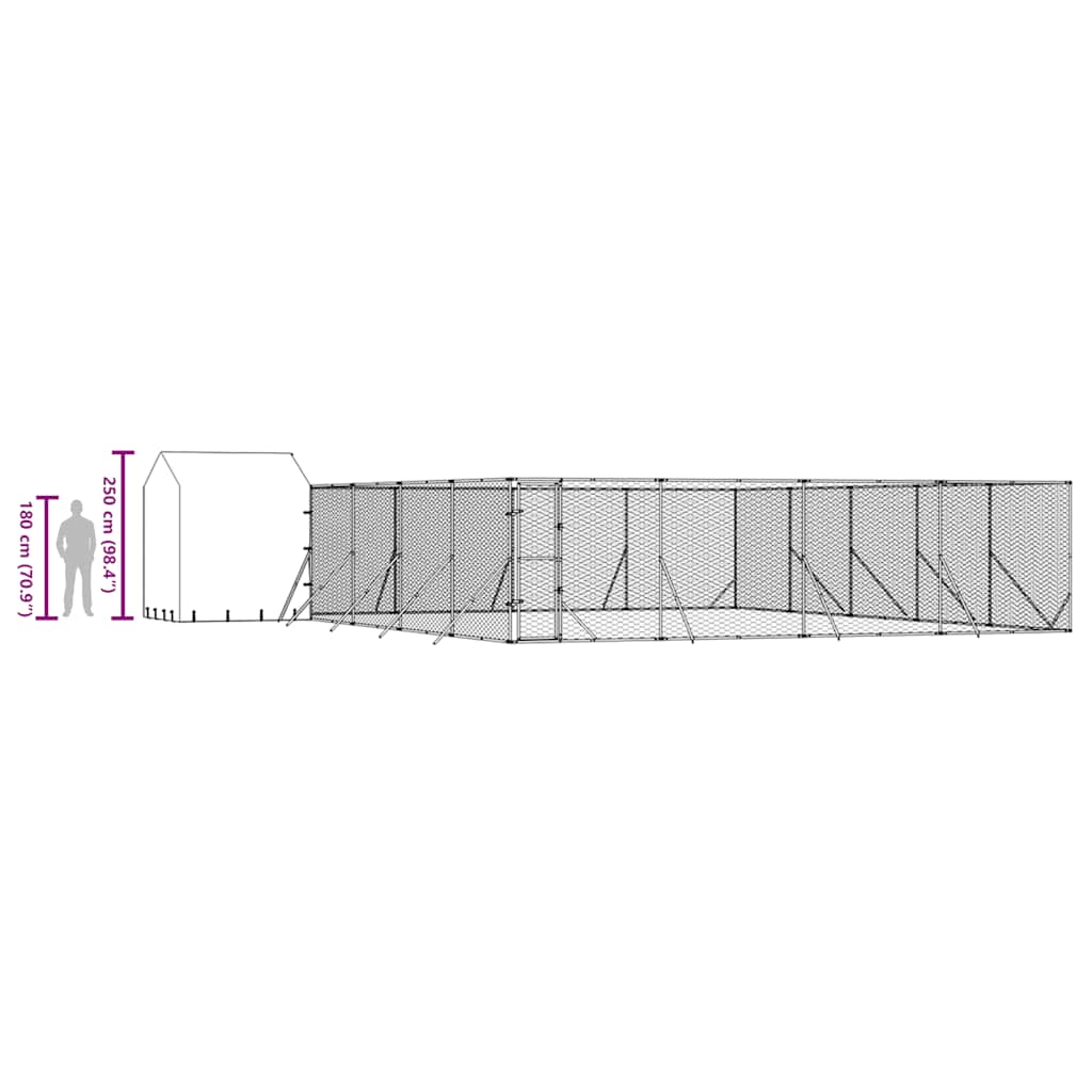 Vanjski kavez za pse s krovom srebrni 10 x 10 x 2,5 m čelični