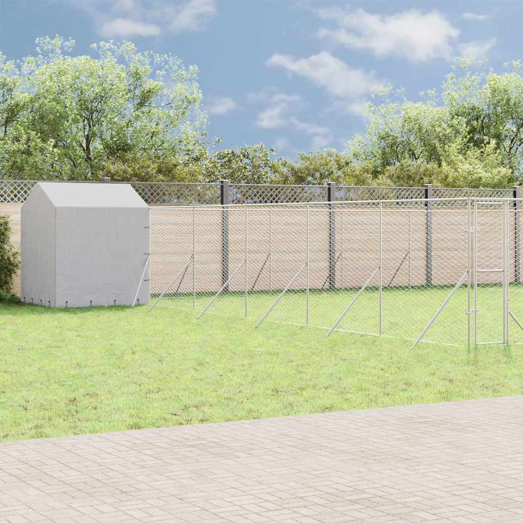 Vanjski kavez za pse s krovom srebrni 12 x 12 x 2,5 m čelični