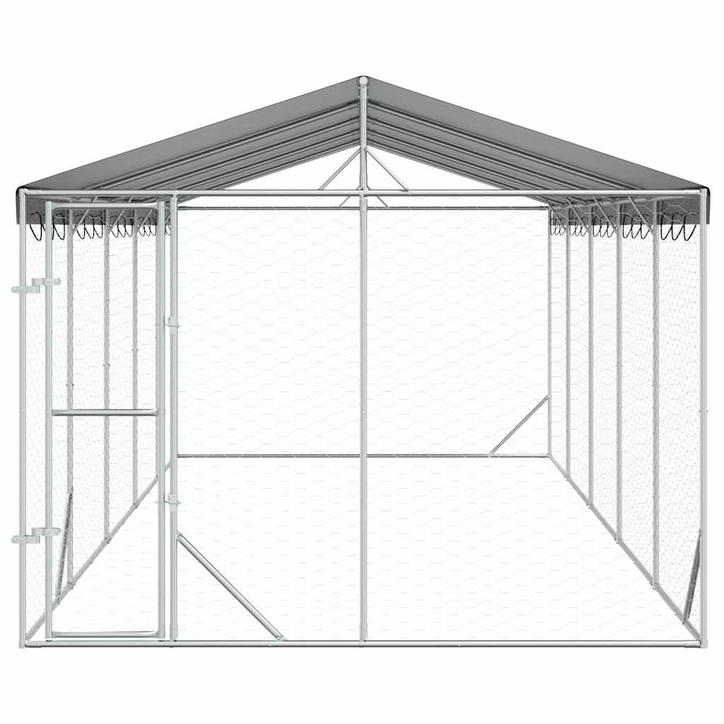 Vanjski kavez za pse s krovom srebrni 3 x 7,5 x 2,5 m čelični