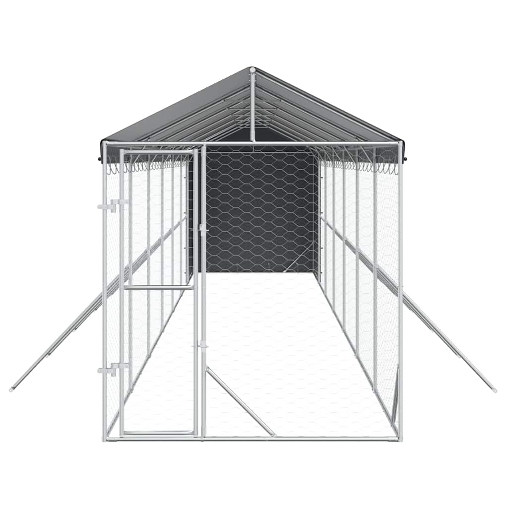 Vanjski kavez za pse s krovom srebrni 2x14x2,5m pocinčani čelik