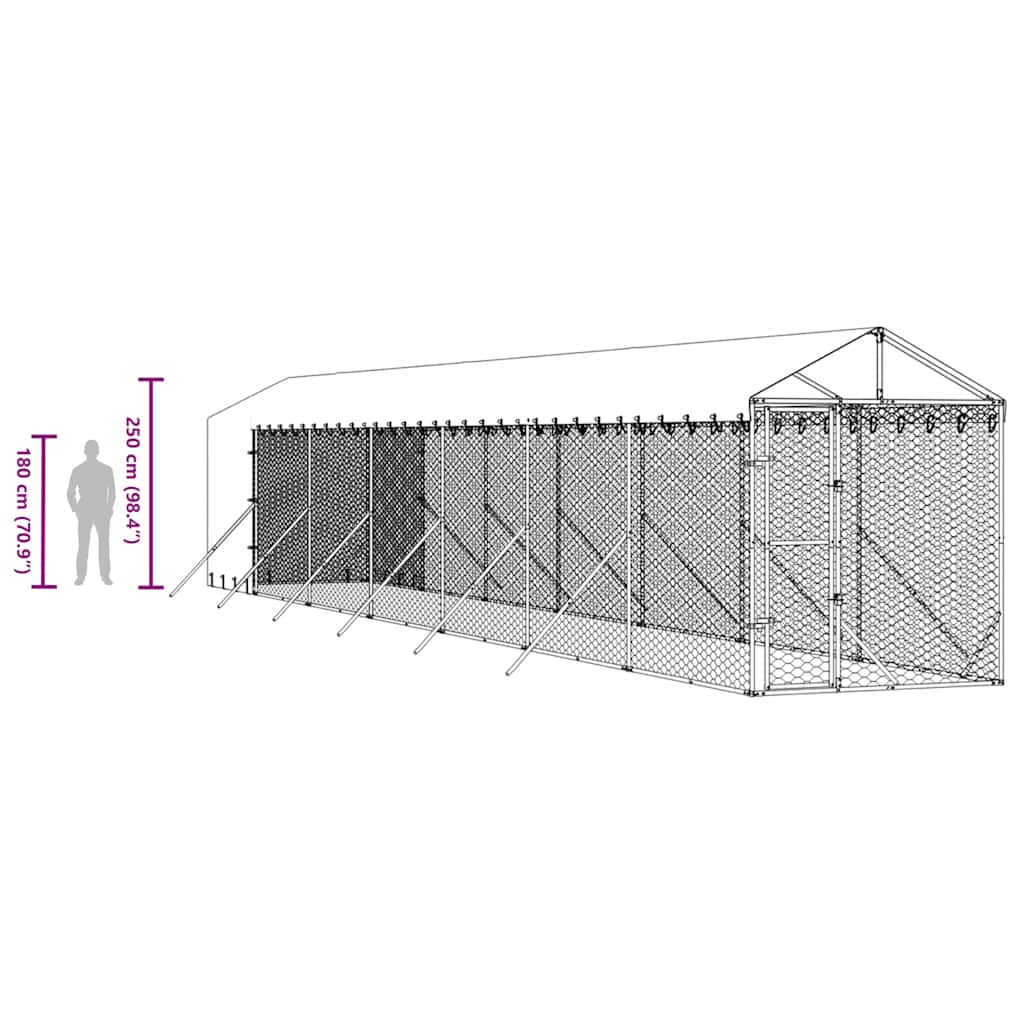 Vanjski kavez za pse s krovom srebrni 2x14x2,5m pocinčani čelik