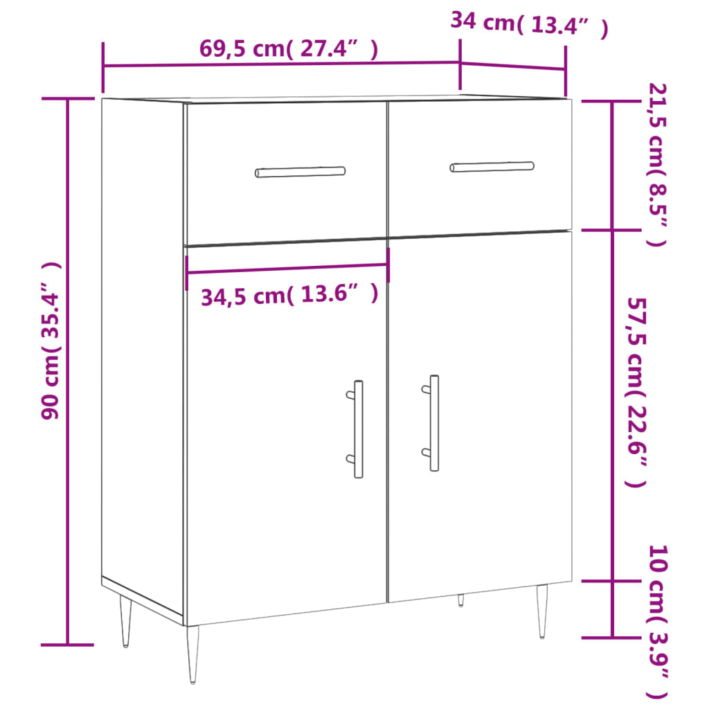 Komoda boja dimljenog hrasta 69,5x34x90 cm konstruirano drvo