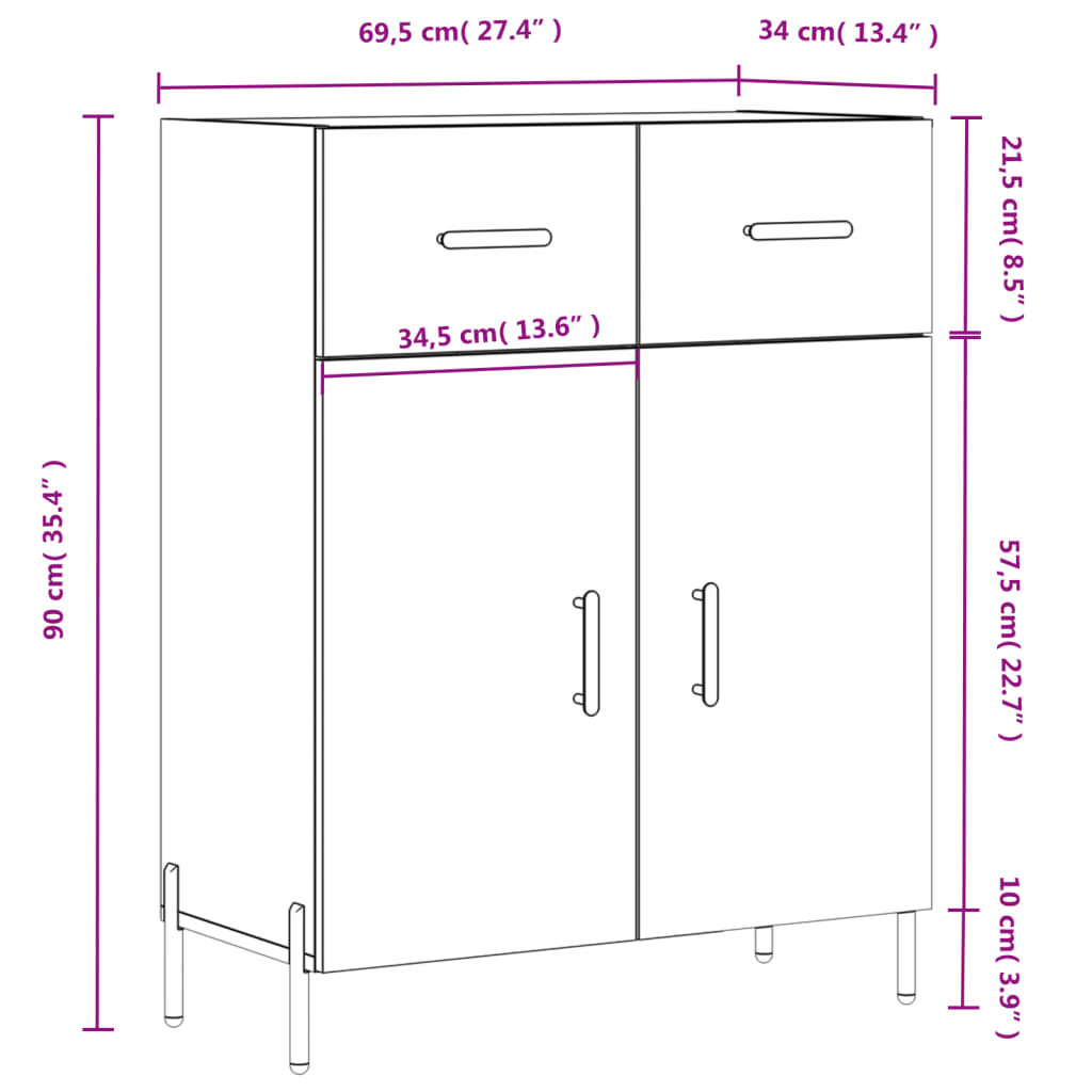 Komoda boja dimljenog hrasta 69,5x34x90 cm konstruirano drvo