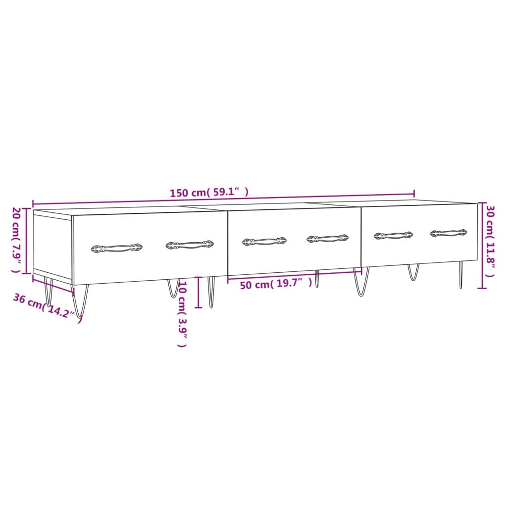 TV ormarić crni 150 x 36 x 30 cm od konstruiranog drva