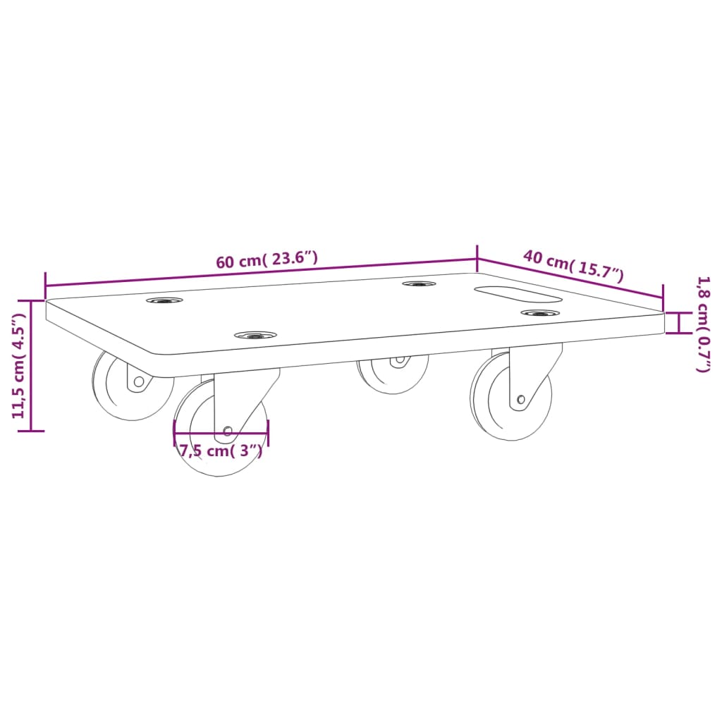 Transportna kolica 2 kom pravokutna 60 x 40 x 11,5 cm 250 kg