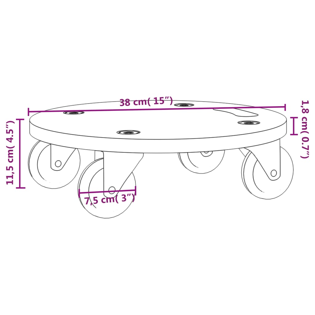Transportna kolica 2 kom pravokutna Ø 38 x 11,5 cm 250 kg