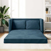 Podni kauč na razvlačenje 2-u-1 plavi 122x204x55 cm baršunasti