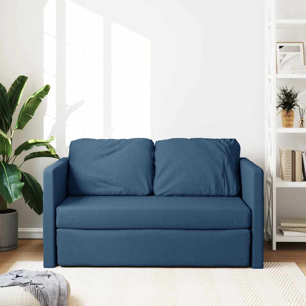 Podni kauč na razvlačenje 2-u-1 plavi 112x174x55 cm od tkanine