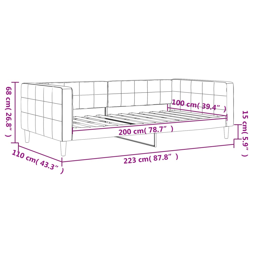 Dnevni krevet svjetlosivi 100 x 200 cm baršunasti