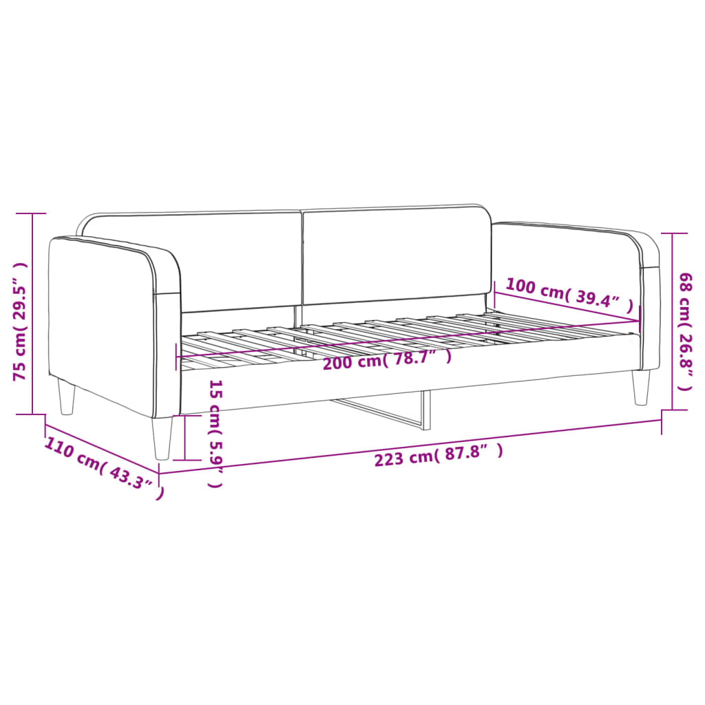 Dnevni krevet crni 100 x 200 cm od tkanine