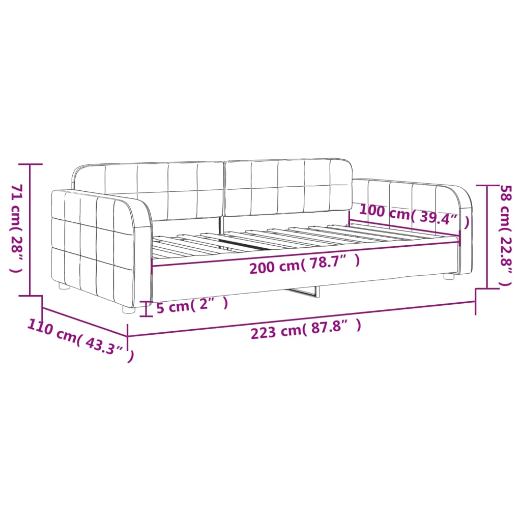 Dnevni krevet tamnosivi 100 x 200 cm baršunasti