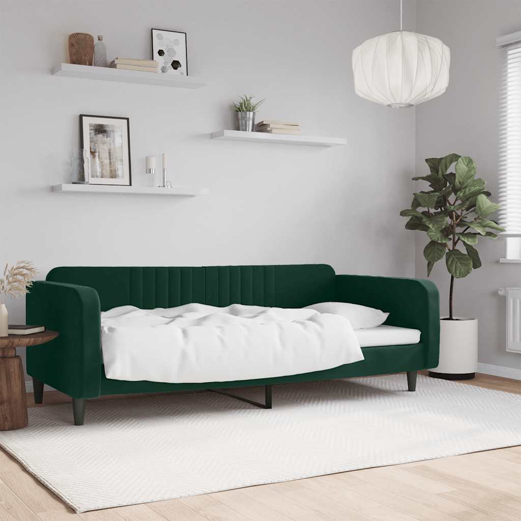 Dnevni krevet tamnozeleni 90 x 200 cm baršunasti