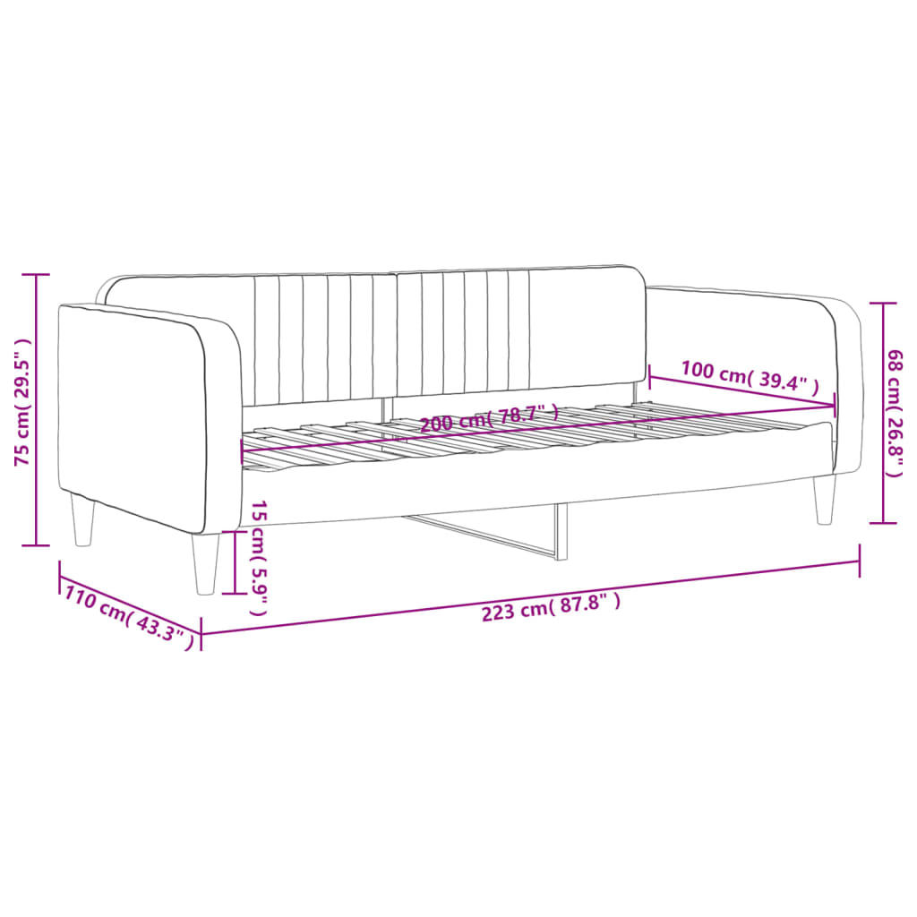 Dnevni krevet svjetlosivi 100 x 200 cm baršunasti