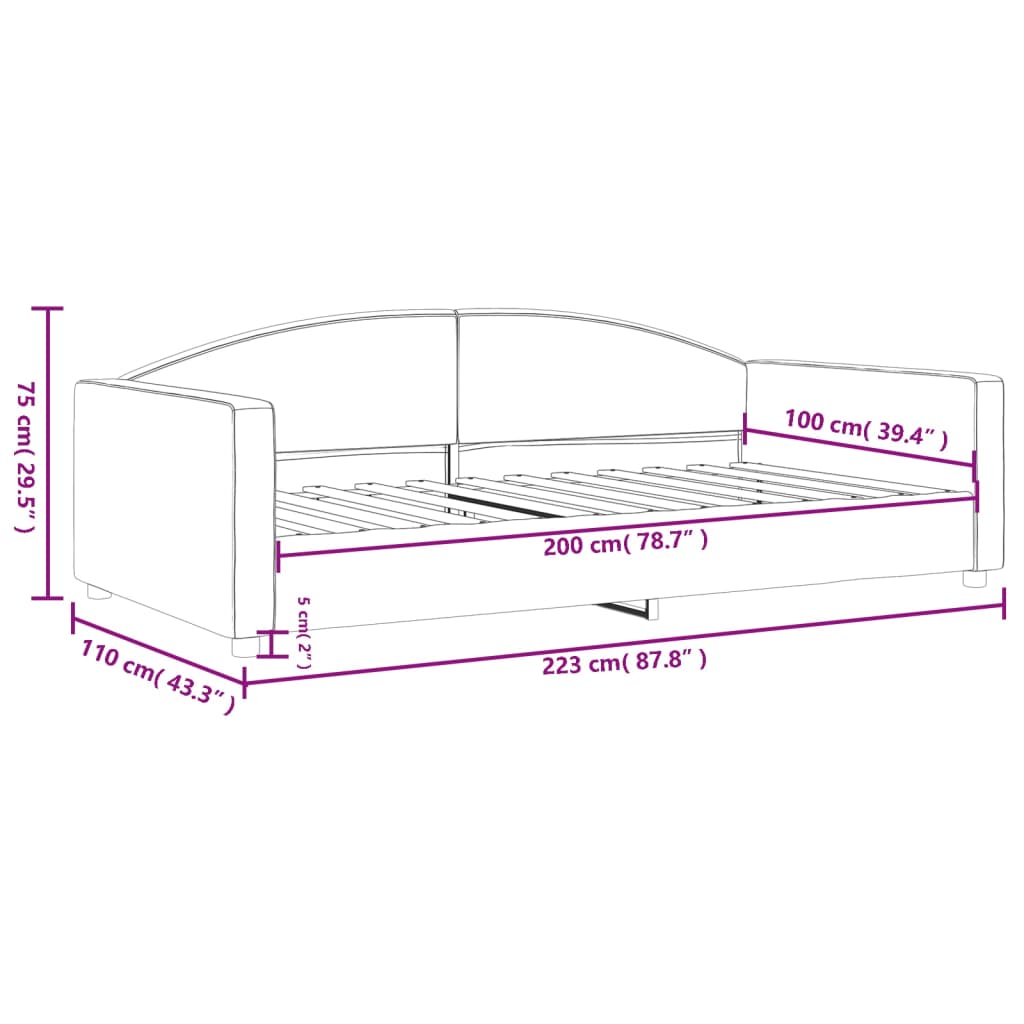 Dnevni krevet crni 100 x 200 cm od tkanine