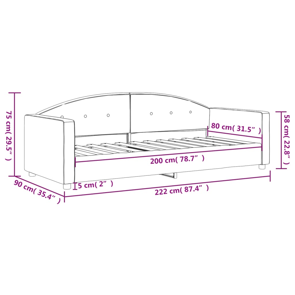 Dnevni krevet tamnosivi 80 x 200 cm baršunasti