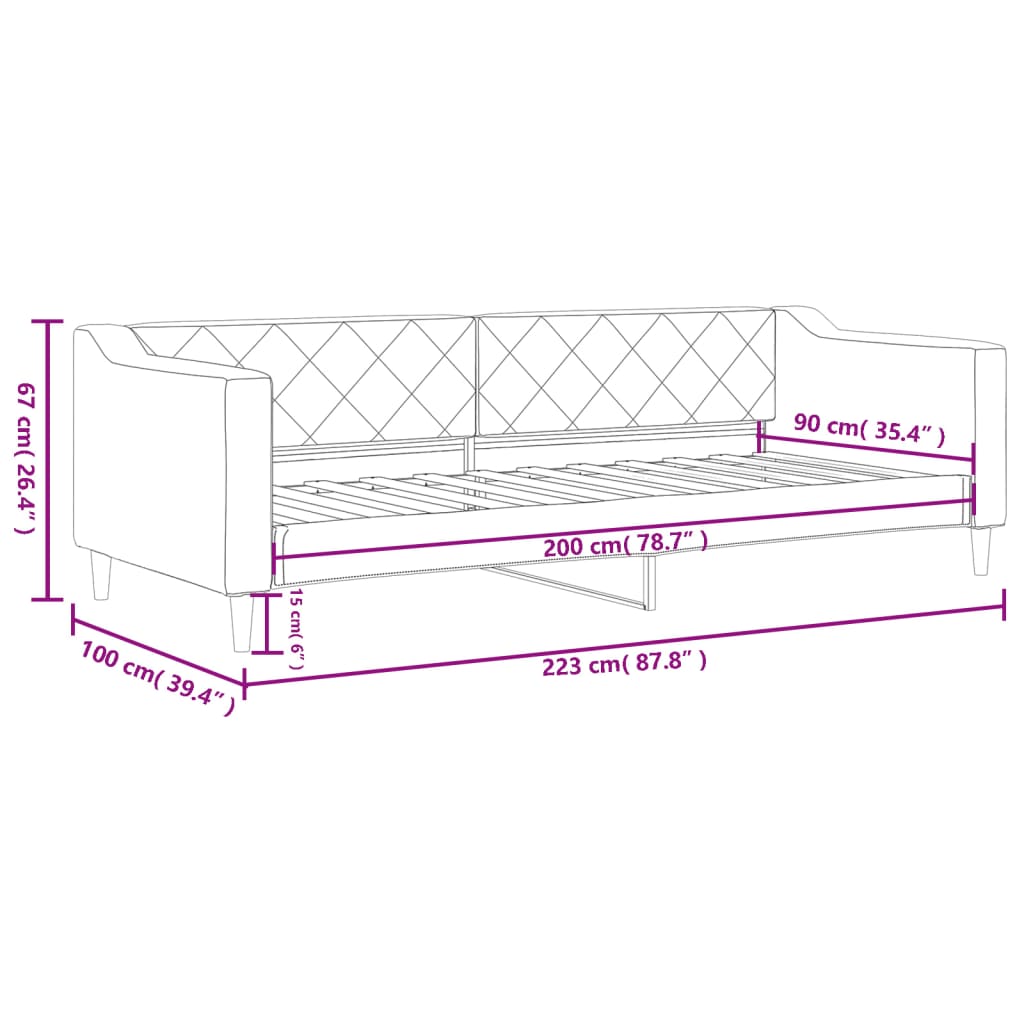 Dnevni krevet crni 90 x 200 cm od tkanine