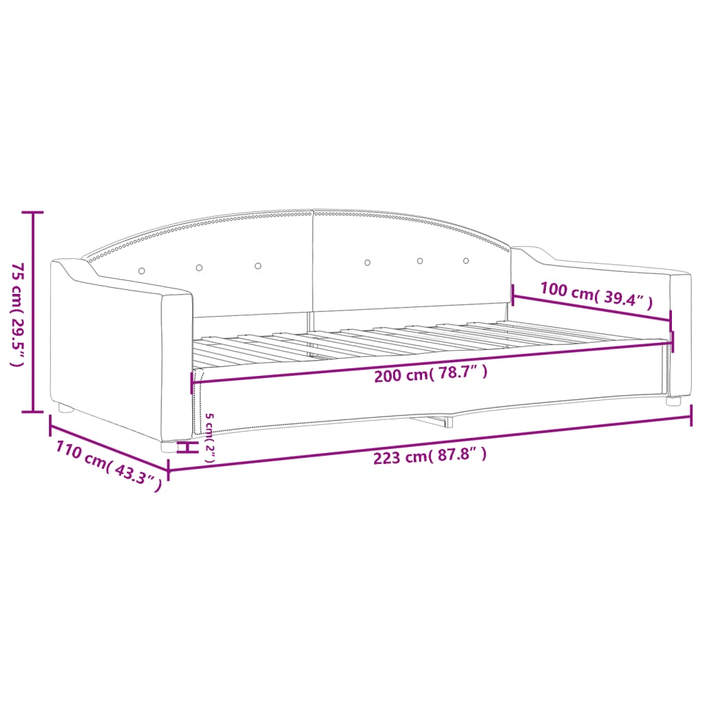 Dnevni krevet crni 100 x 200 cm od tkanine