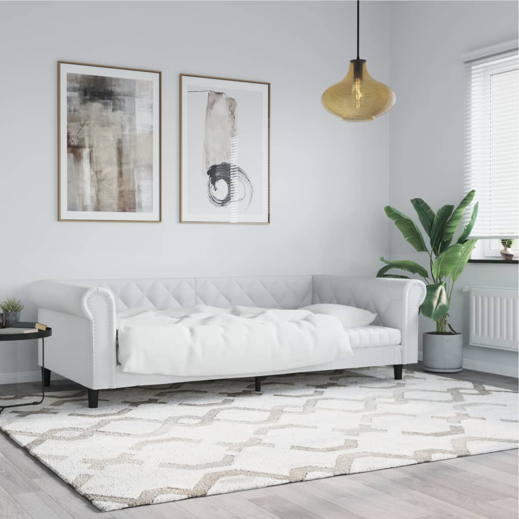 Dnevni krevet bijeli 100 x 200 cm od umjetne kože