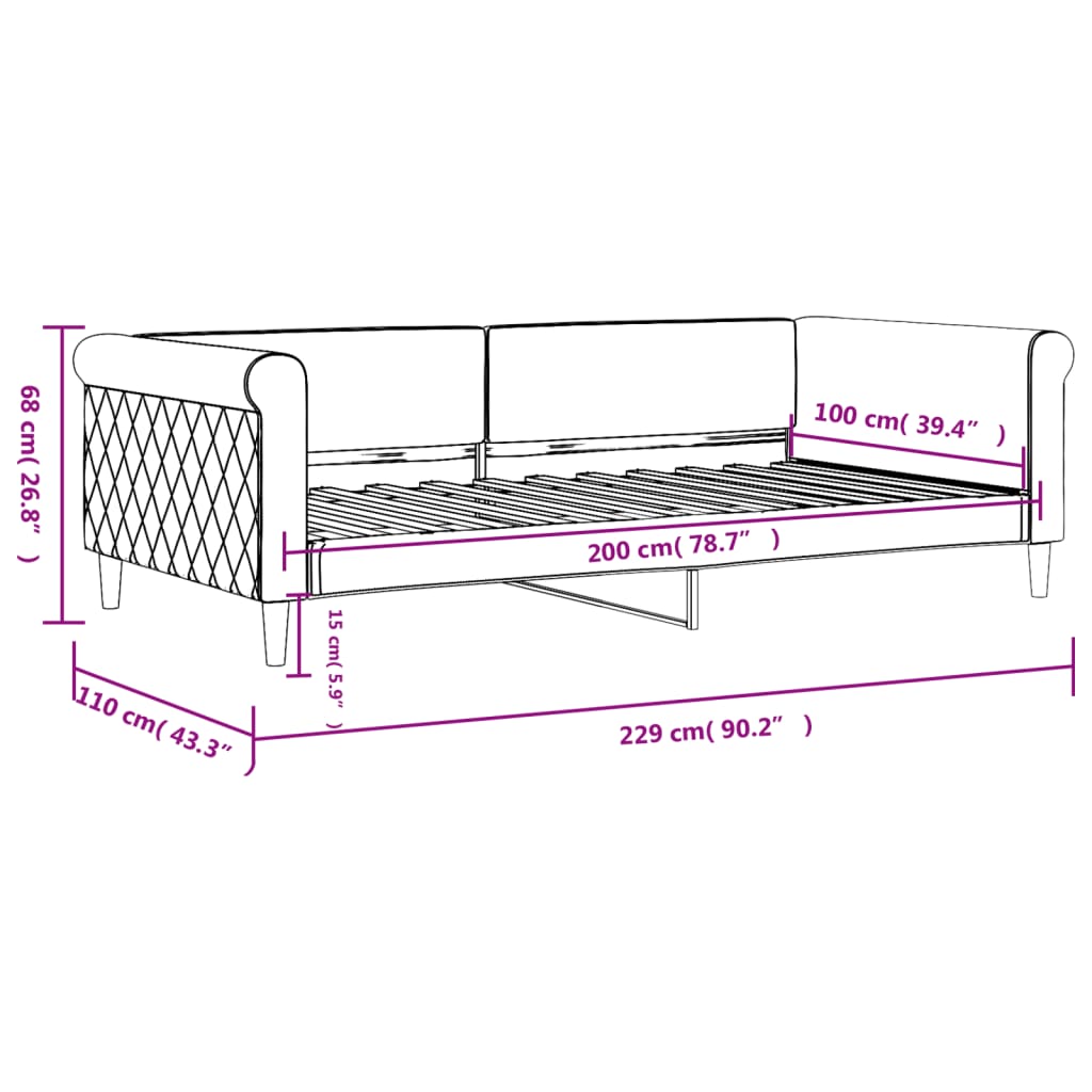 Dnevni krevet ružičasti 100 x 200 cm baršunasti