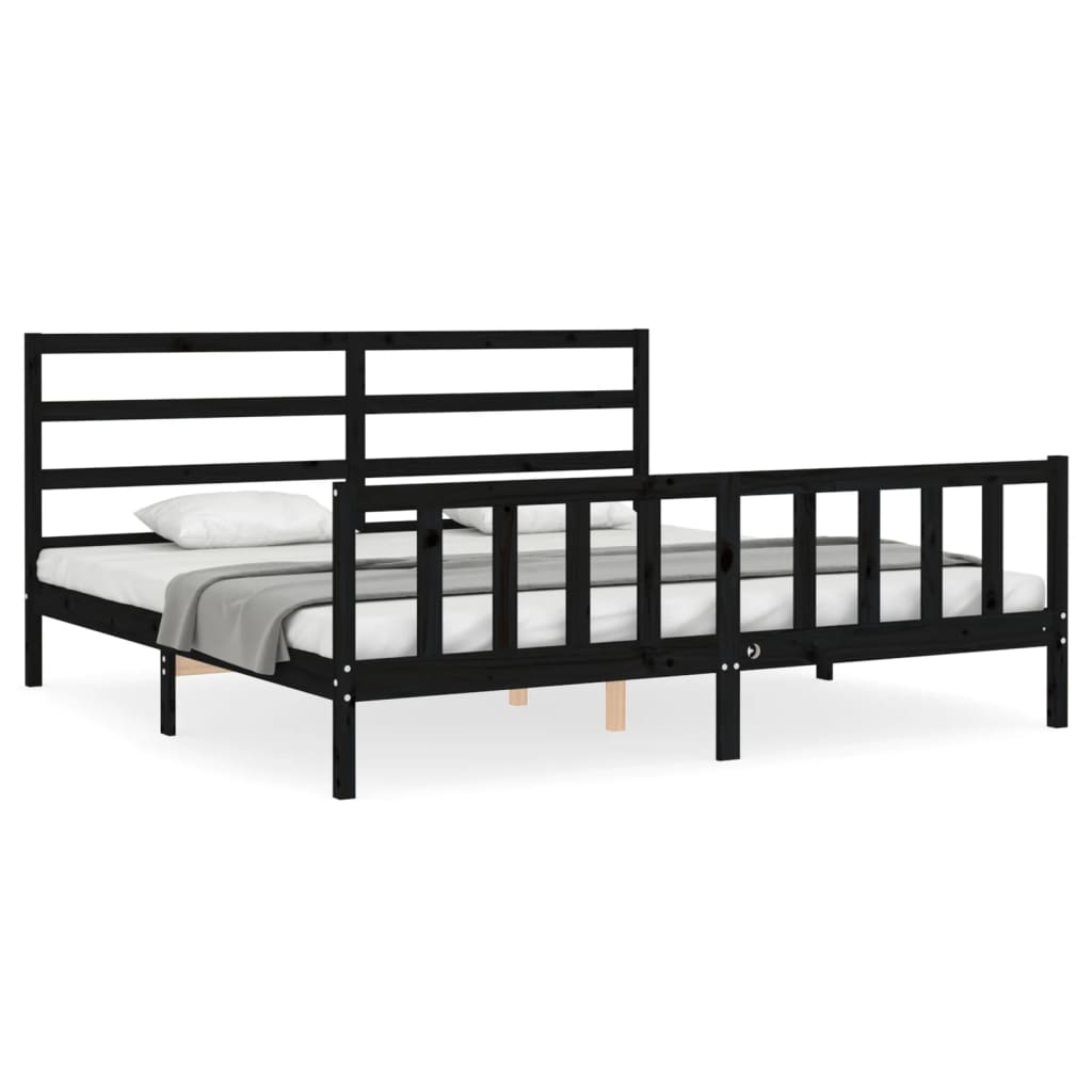 Okvir za krevet s uzglavljem crni 200 x 200 cm od masivnog drva