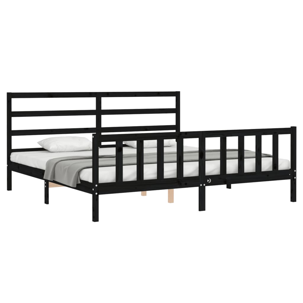 Okvir za krevet s uzglavljem crni 200 x 200 cm od masivnog drva