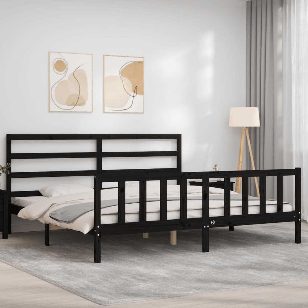 Okvir za krevet s uzglavljem crni 200 x 200 cm od masivnog drva