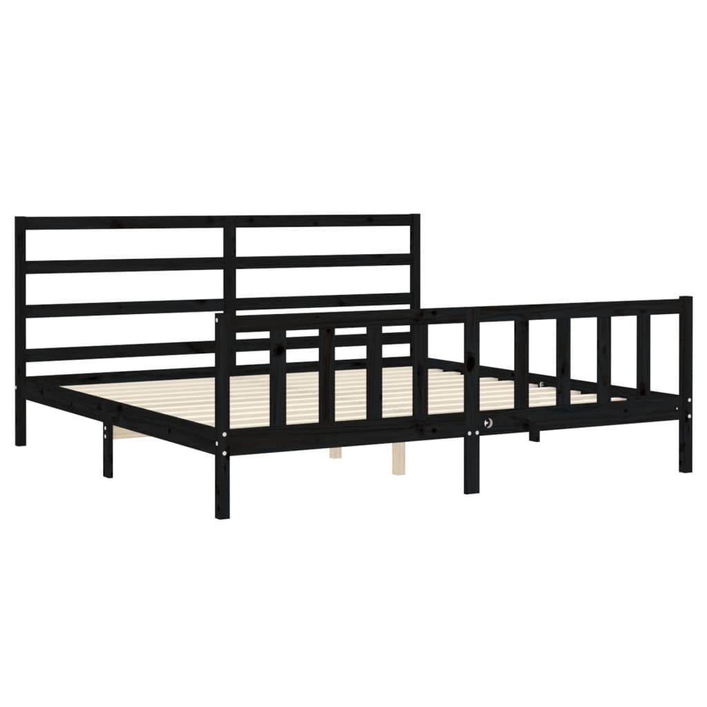 Okvir za krevet s uzglavljem crni 200 x 200 cm od masivnog drva