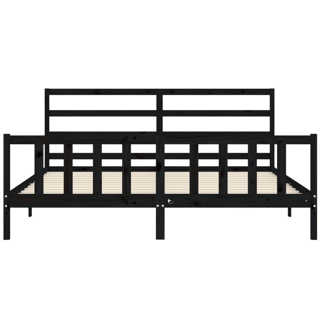 Okvir za krevet s uzglavljem crni 200 x 200 cm od masivnog drva
