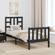 Okvir kreveta s uzglavljem crni jednokrevetni masivno drvo