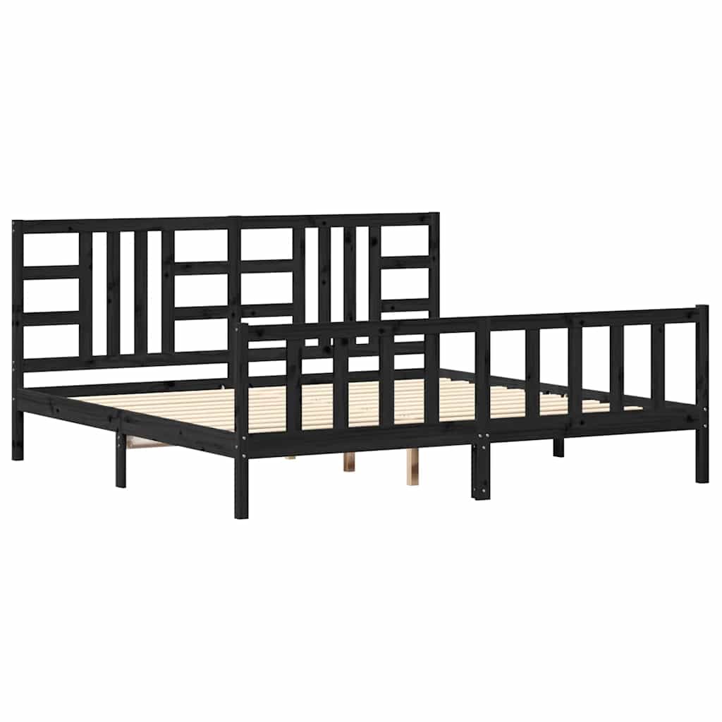 Okvir za krevet s uzglavljem crni 200 x 200 cm od masivnog drva