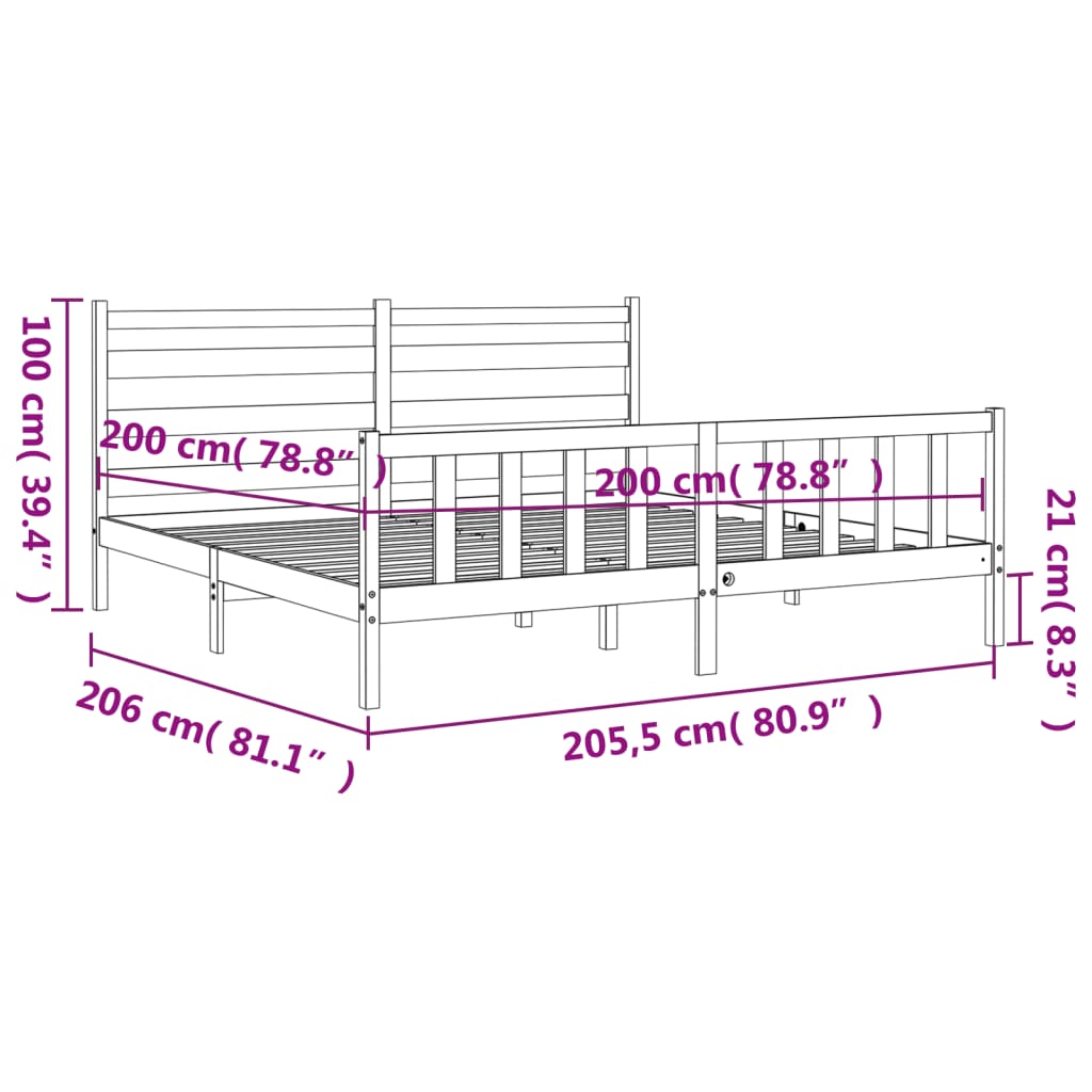 Okvir za krevet s uzglavljem crni 200 x 200 cm od masivnog drva