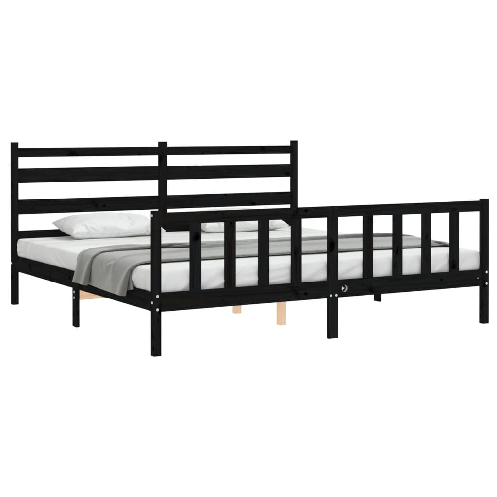 Okvir za krevet s uzglavljem crni 200 x 200 cm od masivnog drva