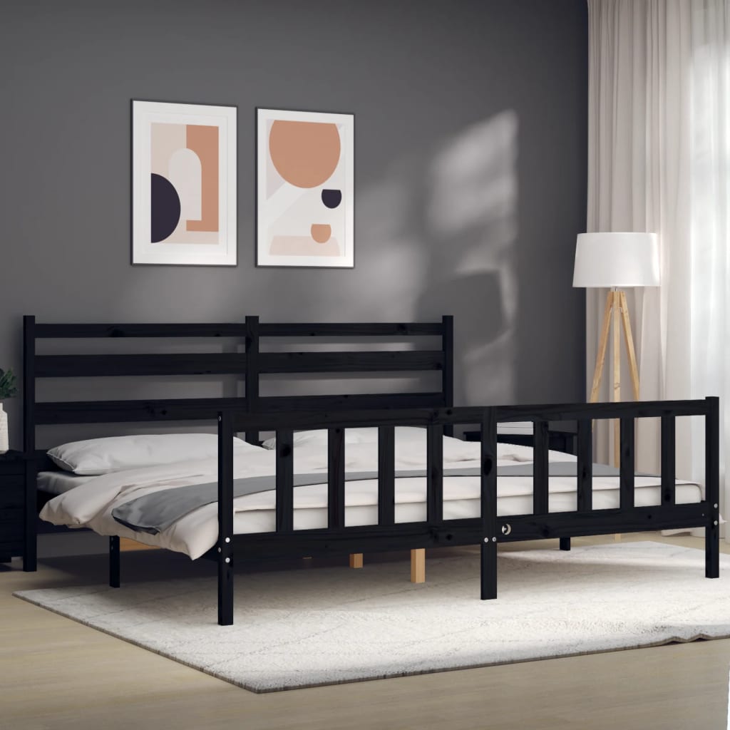 Okvir za krevet s uzglavljem crni 200 x 200 cm od masivnog drva