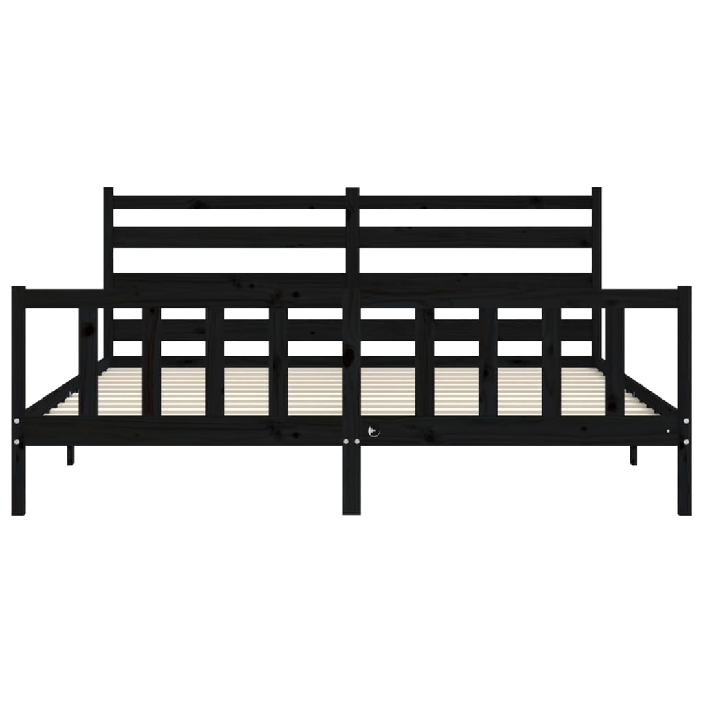 Okvir za krevet s uzglavljem crni 200 x 200 cm od masivnog drva