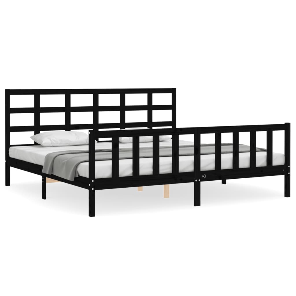Okvir za krevet s uzglavljem crni 200 x 200 cm od masivnog drva